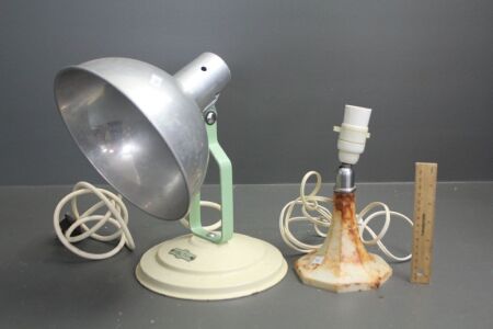 2 X Vintage Lamps - 1 Bakelite Desk Lamp with Movable Head - 1 Sol Tan Alloy Heat/Sun Lamp