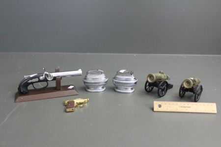 Asstd Lot of 6 Desk / Table Lighters - 2 Cannons 2 GunsÂ  2 Plated