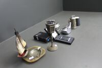 Asstd Lot of 5 Desk / Table Lighters inc. Wedgwood + Boxed Ronson Pocket Lighter + Bone Boat Ashtray - 3