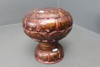 Burmese Carved Timber 3 Piece Hand Painted Orchid Offering Bowl - 2