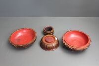 Burmese Carved Timber 3 Piece Hand Painted Orchid Offering Bowl - 4