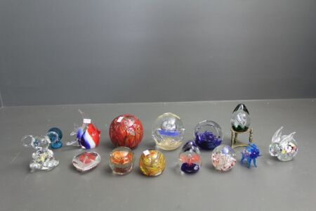 Large Asstd Lot of 14 Glass Paperweights - Some with Chips Etc