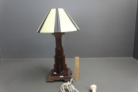 Art Deco Style Timber Lamp with Barsony Ribbon Shade