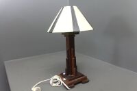 Art Deco Style Timber Lamp with Barsony Ribbon Shade - 2