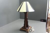 Art Deco Style Timber Lamp with Barsony Ribbon Shade - 3