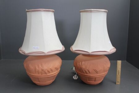 Pair of Aztec Style Terracotta Lamps