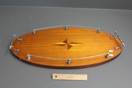 Vintage Marquetry Inlaid Timber Drinks Tray with Chrome Rails