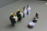 Asstd Lot of Vintage and Contemporary Small Cloisonne Pieces inc. 2 Pairs Vases + Salt and Pepper - 3