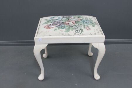 Vintage Painted Timber Stool with Upholstered Seat on Q.Anne Legs