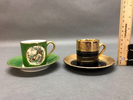 2 Vintage Coffee Cans & Saucers
