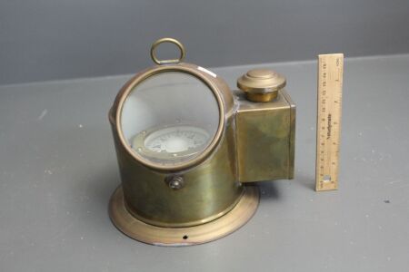 Vintage Brass Ships Deck Gimbal Compass with Night Light inc Original Burner