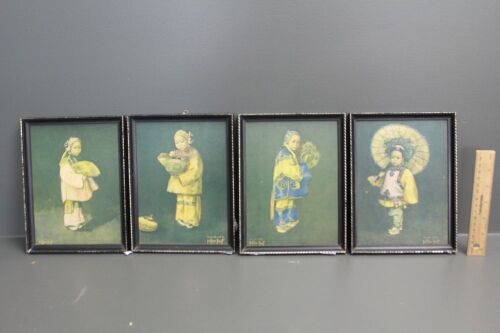 Set of 4 Vintage Framed Prints by Esther Hunt of Chinese Children