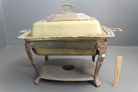 Huge Vintage Brass and Copper Serving Dish on Stand - No Heater