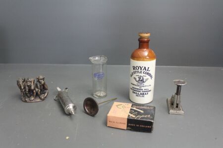 Asstd Lot of Vintage Desk, Kitchen and Bar Items inc. Antique Stapler