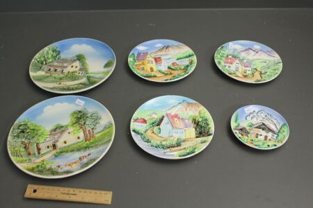 Collection of 6 Vintage Mountain Chalet Wall Plates in Relief