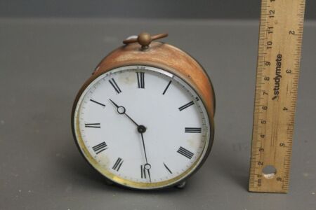 Antique French Brass Travelling Clock with Bevelled Glass Dial - Stamped VAP Brevete SGDG to rear - Has Key - Runs