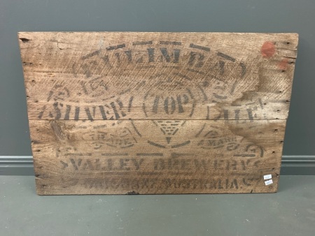 Antique Stencilled Timber Crate Top from Bulimba Valley Brewery Brisbane for Silver Top Ale