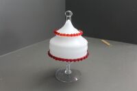 Retro Art Glass Lidded Jar with Red Frill - 3