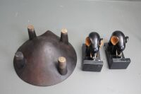 Carved 4 Legged Timber Feast Bowl + Pair of Elephant Bookends - 3