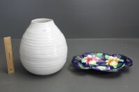 Contemporary Sophie Conran Portmerion Ribbed Vase + Vintage Maling Scalloped Dish (As Is)