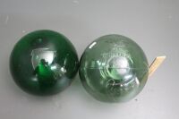 2 x Green Glass Fishing Floats - 1 Marked Portugal - 2