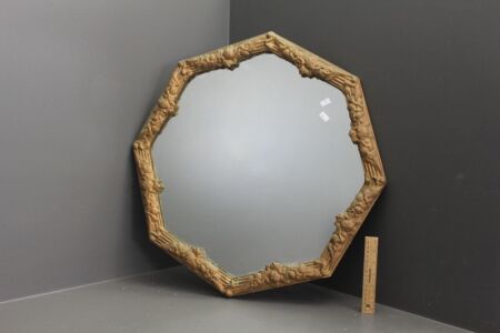 Vintage Timber and Gilt Gesso Octagonal Wall Mirror with Floral Design