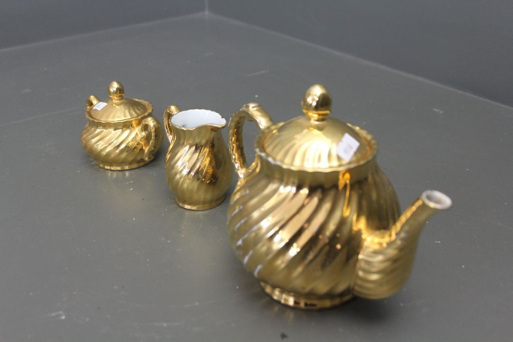 3 Piece 22kt Gold Coated Tea Set Marked St Kilda Melbourne