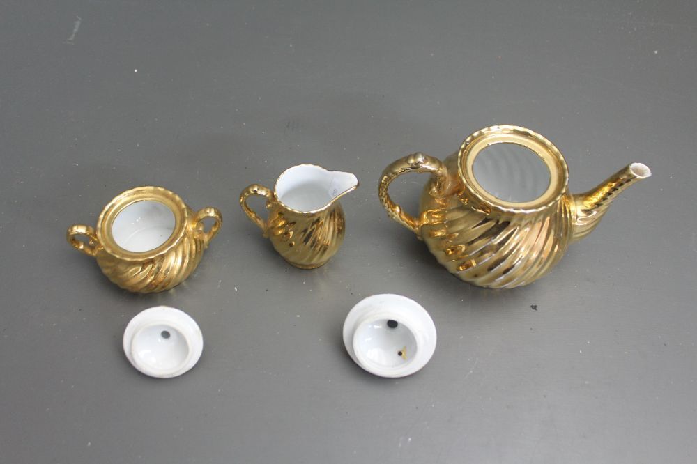 3 Piece 22kt Gold Coated Tea Set Marked St Kilda Melbourne