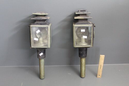 Pair of Antique Buggy Lanterns with Original Bevelled Glass