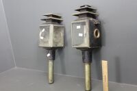 Pair of Antique Buggy Lanterns with Original Bevelled Glass - 2