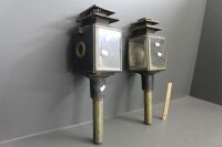 Pair of Antique Buggy Lanterns with Original Bevelled Glass - 3