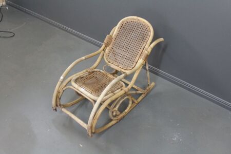 Vintage Bent Cane Childs Rocking Chair with Rattan Seat and Back