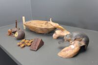 Asstd Lot of Carved Timber Items inc 2 Clocks, Platypus Sculpture Etc - 2