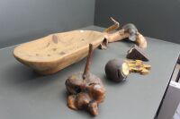 Asstd Lot of Carved Timber Items inc 2 Clocks, Platypus Sculpture Etc - 3