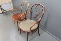 Pair of Antique Bentwood Carver Chairs - 1 With Original Pressed Timber Art Nouveau Orchid Seat - 2