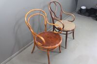 Pair of Antique Bentwood Carver Chairs - 1 With Original Pressed Timber Art Nouveau Orchid Seat - 3