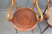 Pair of Antique Bentwood Carver Chairs - 1 With Original Pressed Timber Art Nouveau Orchid Seat - 4