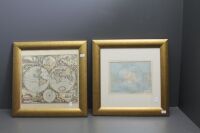 Gilt Framed Antique Lithograph Map of Antartica & Surrounds + Gilt Framed New World Print - App. 365mm Sq