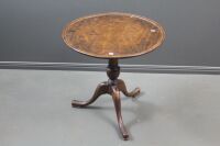 Georgian Walnut Tilt Top Wine Table on Carved Tripod Feet