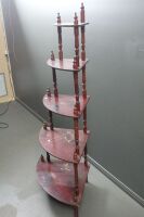 Antique 5 Tier Red Lacquer and Hand Painted with Asian Design Corner Whatnot - 2