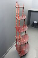 Antique 5 Tier Red Lacquer and Hand Painted with Asian Design Corner Whatnot - 3