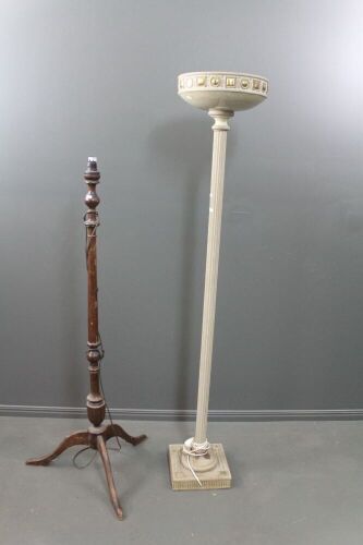 Tall Ceramic Greek Style Standard Lamp + Vintage Timber Tripod Standard Lamp