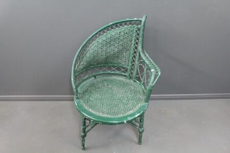 Antique Green Painted Cane and Rattan Chair