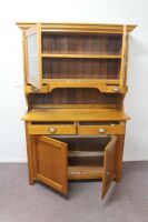 Antique Kauri Pine 2 Door Meat Safe Hutch with 2 Drawer 2 Glazed Door Top - 4