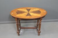 Vintage Oval Silky Oak and Marquetry Side Table