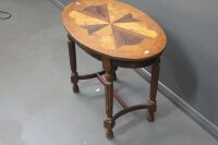 Vintage Oval Silky Oak and Marquetry Side Table - 2