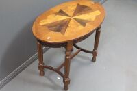 Vintage Oval Silky Oak and Marquetry Side Table - 3