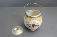 Antique Ceramic Tea Caddy / Biscuit Barrel with Silver Plate Mounts - 2