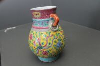 Large Canton Enamel 2 Handled Jar / Vase - Marked to Base - 2