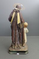 Large Antique Hand Painted Italian Gesso Statue of Jesus and Child on Painted Timber Base - 2